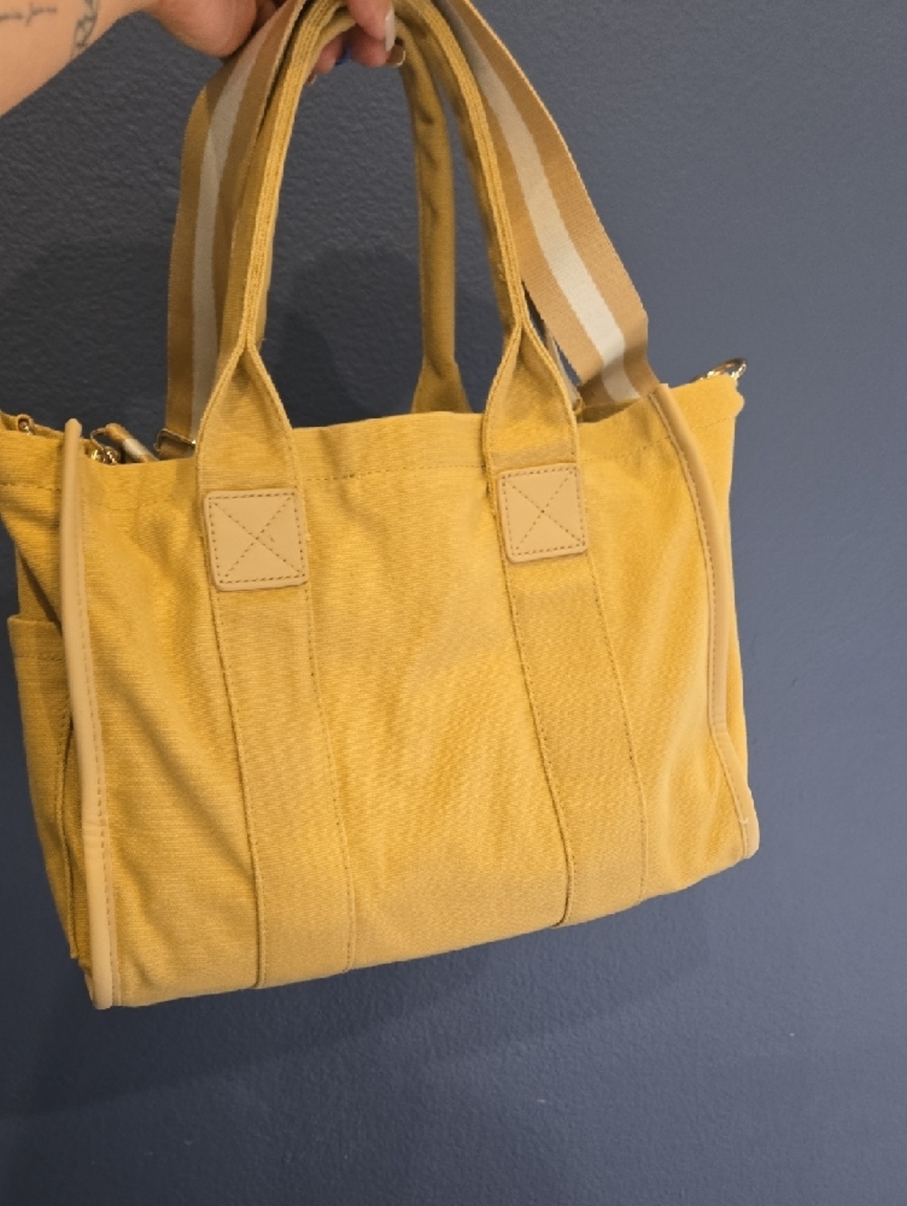 Mustard Yellow Canvas Tote Bag with Removable Strap - Picture 3 of 9